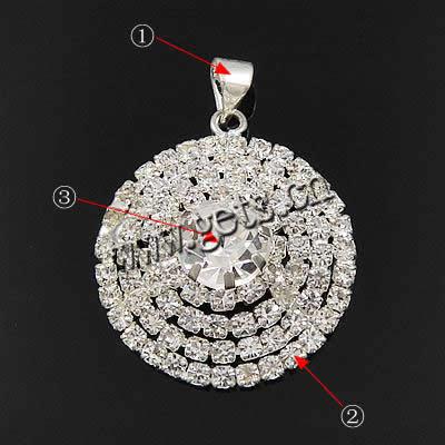 Rhinestone Brass Pendants, Flat Round, plated, with rhinestone, more colors for choice, 22.5x22.5x10mm, Hole:Approx 4mm, Sold By PC