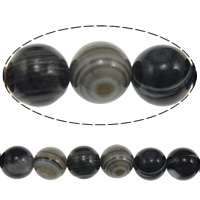 Natürliche Streifen Achat Perlen, rund, Weitere Größen für Wahl, schwarz, Grade A, Bohrung:ca. 1-1.5mm, Länge:ca. 15.5 ZollInch, verkauft von Strang[