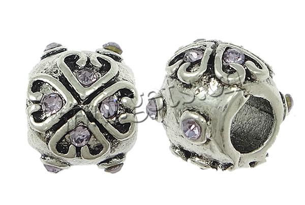 Perles European de stras d'alliage de Zinc , tambour, Placage, Personnalisé & avec strass, plus de couleurs à choisir, sans nickel et cadmium, 9x11mm, Trou:Environ 4mm, Vendu par PC