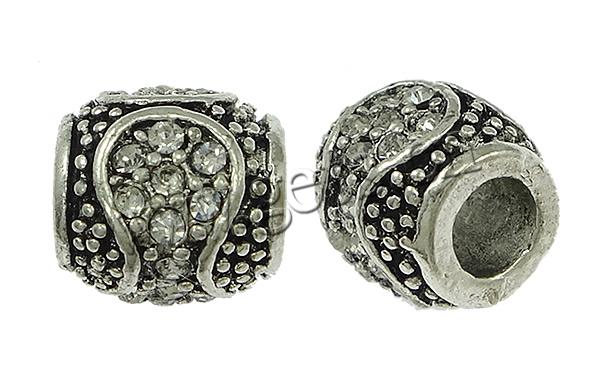 Rhinestone Zinc Alloy European Beads, Drum, plated, Customized & without troll & with rhinestone, more colors for choice, nickel & cadmium free, 10mm, Hole:Approx 5mm, Sold By PC