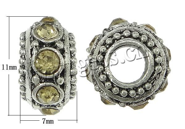 Rhinestone Zinc Alloy European Beads, Rondelle, plated, Customized & without troll, more colors for choice, nickel & cadmium free, 7x11mm, Hole:Approx 5mm, Sold By PC