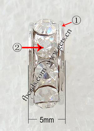 Espaciador de la forma rueda del diamante de imitación, diamantes de imitación, con aleación de zinc, Redondo aplanado, chapado, enchapado grueso más que los 3μm & con diamantes de imitación de Mideast, más colores para la opción, 11.5x11.5x5mm, agujero:aproximado 4mm, Vendido por UD
