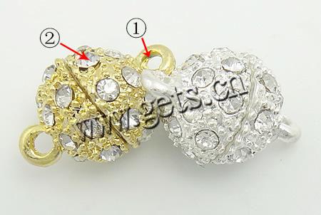 Zinc Alloy Magnetic Clasp, Round, plated, plating thickness more than 3μm & with Mideast rhinestone, more colors for choice, nickel free, 10mm, Hole:Approx 2mm, Sold By PC