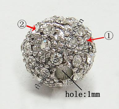 Granos de la aleación del Zinc de diamante de imitación, aleación de zinc, con diamantes de imitación, Esférico, chapado, con diamantes de imitación de Mideast, más colores para la opción, agujero:aproximado 2mm, Vendido por UD