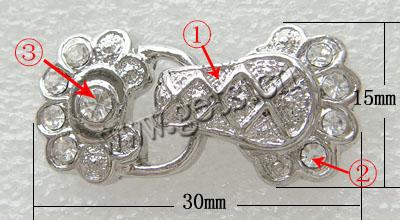 Zinc Alloy Magnetic Clasp, plated, with Mideast rhinestone, more colors for choice, nickel, lead & cadmium free, 30x15x6.5mm, Hole:Approx 1.5mm, Sold By PC