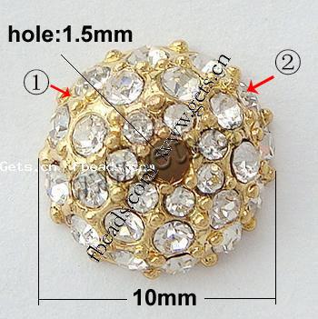 Rhinestone Zinc Alloy Beads, with Zinc Alloy, Round, plated, more colors for choice, cadmium free, 10x10x4mm, Hole:Approx 1.5mm, Sold By PC
