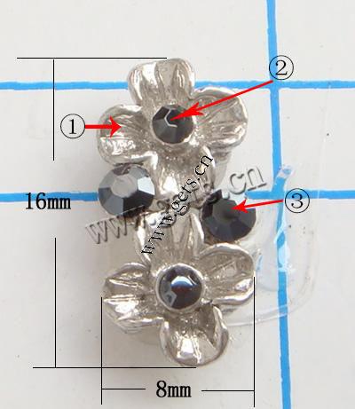 Barra separadora de diamantes de imitación, con aleación de zinc, Flor, chapado, enchapado grueso más que los 3μm & con diamantes de imitación de Mideast & 2-sarta, más colores para la opción, libre de níquel, 16x8mm, Vendido por UD