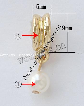 Zinc Alloy European Pendants, with Glass Pearl, plated, plating thickness more than 3μm & with troll, more colors for choice, nickel, lead & cadmium free, 9x5mm, 6mm, Hole:Approx 4mm, Sold By PC