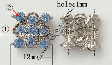 Rhinestone Zinc Alloy Connector, Flower, plated, faceted & with rhinestone, more colors for choice, 12x12x4mm, Hole:Approx 1mm, Sold By PC