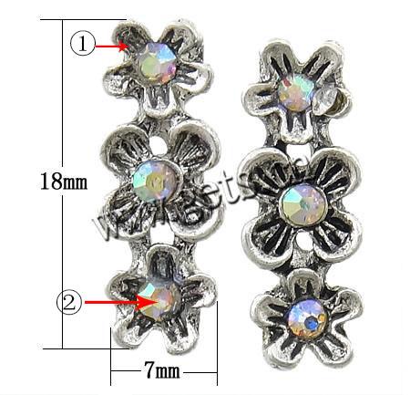 Rhinestone Spacer Bar, with Zinc Alloy, Flower, plated, plating thickness more than 3μm & 3-strand & with Mideast rhinestone, more colors for choice, lead & nickel free, 18x7mm, Sold By PC