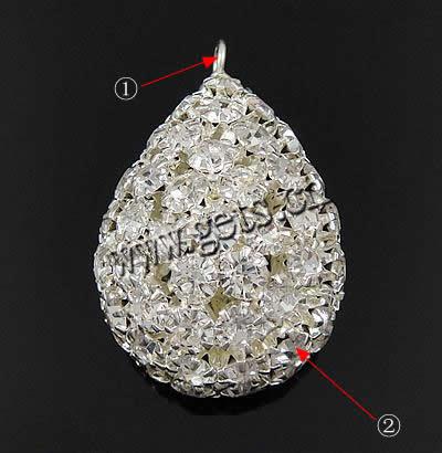 Rhinestone Brass Pendants, Teardrop, plated, with rhinestone & hollow, more colors for choice, 30x22x19mm, Hole:Approx 3mm, Sold By PC