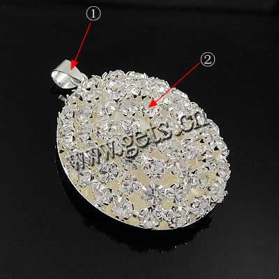 Rhinestone Brass Pendants, Oval, plated, with rhinestone & hollow, more colors for choice, 35x30x13mm, Hole:Approx 4.5mm, Sold By PC