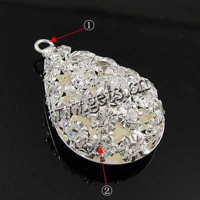 Rhinestone Brass Pendants, Teardrop, plated, with rhinestone & hollow, more colors for choice, 26x19x10mm, Hole:Approx 2mm, Sold By PC