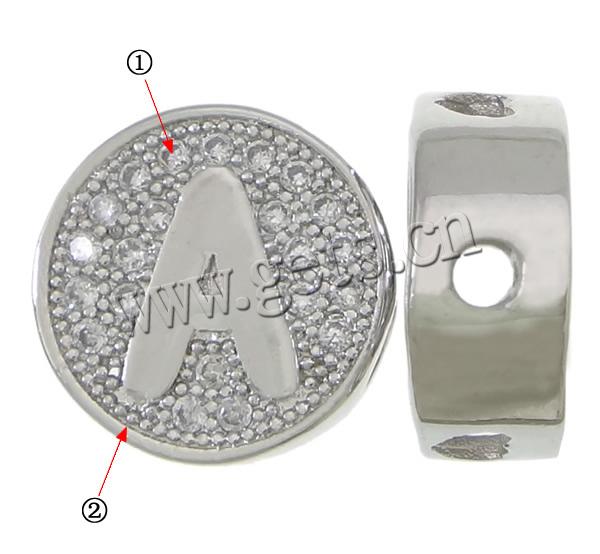 Perles zircon Micro Pave cubes, laiton, Plat rond, Placage, avec le motif de lettre & pavé de micro zircon & creux, plus de couleurs à choisir, 11x5mm, Trou:Environ 2mm, Vendu par PC