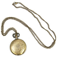 Zinc Alloy Watch Necklace, Flat Round, antique bronze color plated, waterproof, cadmium free, 35mm Approx 31.5 Inch 