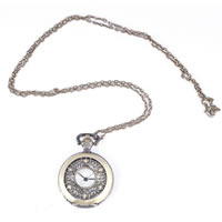 Zinc Alloy Watch Necklace, Flat Round, antique bronze color plated, waterproof, cadmium free, 40mm Approx 31.5 Inch 