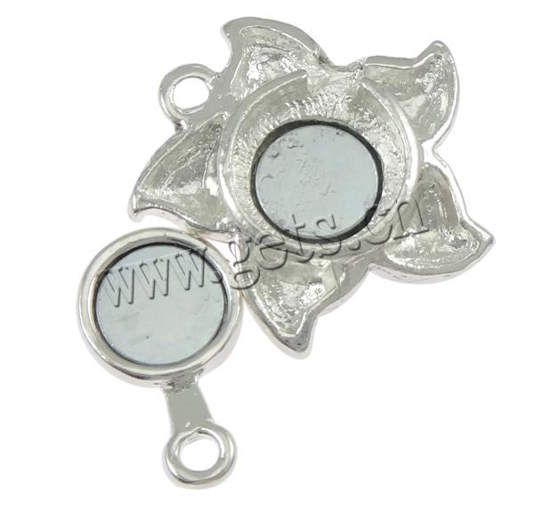 Zinc Alloy Magnetic Clasp, Flower, plated, plating thickness more than 3μm & with rhinestone, more colors for choice, 24x22x2mm, Hole:Approx 2mm, Sold By PC