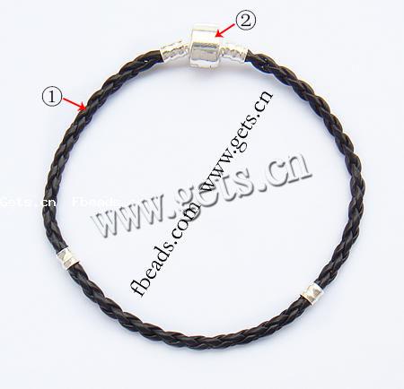 PU Leather European Bracelet Chain, brass European clasp, plated, more colors for choice, 4mm,8x11mm, Sold By Strand
