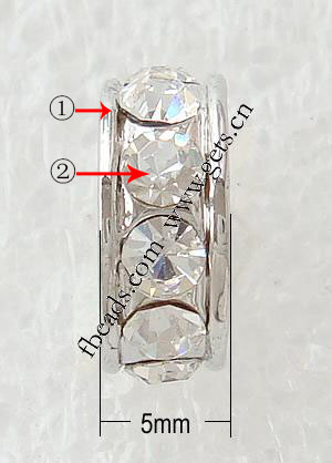 Espaciador de la forma rueda del diamante de imitación, diamantes de imitación, con aleación de zinc, Redondo aplanado, chapado, con diamantes de imitación de Mideast, más colores para la opción, libre de níquel, plomo & cadmio, 11.5x11.5x5mm, agujero:aproximado 4mm, Vendido por UD