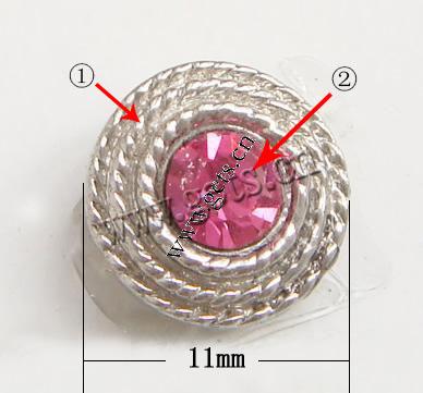 Conector de aleación de Zinc de diamantes de imitación, Redondo aplanado, chapado, enchapado grueso más que los 3μm & con diamantes de imitación de Mideast, más colores para la opción, Grado A, 11mm, Vendido por UD