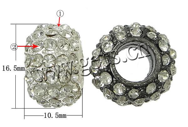 Perles European de stras d'alliage de Zinc , rondelle, Placage, sans filetage & avec strass, plus de couleurs à choisir, protéger l'environnement, sans nickel, plomb et cadmium, 16.5x10.5mm, Trou:Environ 8mm, Vendu par PC