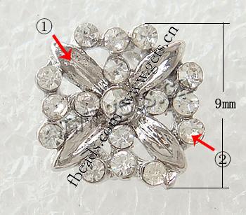 Rhinestone Zinc Alloy Connector, Flower, plated, with Mideast rhinestone, more colors for choice, nickel, lead & cadmium free, 9x9mm, Hole:Approx 1mm, Sold By PC