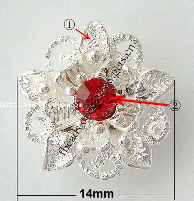 Rhinestone Zinc Alloy Connector, Flower, plated, with rhinestone, more colors for choice, 14x14x3mm, Hole:Approx 1.5mm, Sold By PC