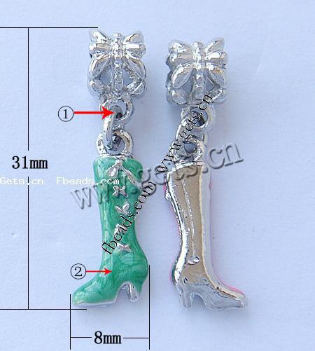 Zinc Alloy European Pendants, Shoes, plated, without troll & enamel, more colors for choice, nickel, lead & cadmium free, 31x8x7mm, Hole:Approx 5mm, Sold By PC