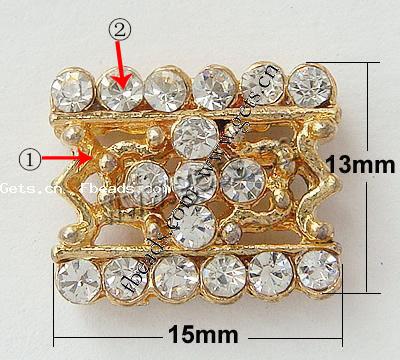 Barra separadora de diamantes de imitación, con aleación de zinc, Rectángular, chapado, 2-sarta, más colores para la opción, libre de níquel, 15x13x4.5mm, agujero:aproximado 1mm, Vendido por UD