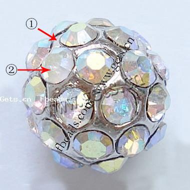 Rhinestone Zinc Alloy Beads, Resin Rhinestone, with Zinc Alloy, Round, plated, with Mideast rhinestone, more colors for choice, cadmium free, 14mm, Sold By PC