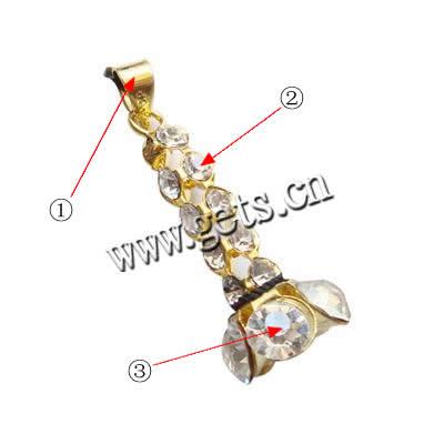Rhinestone Brass Pendants, Tower, plated, with rhinestone, more colors for choice, 30x12mm, Hole:Approx 4mm, Sold By PC