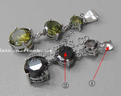 Cubic Zirconia Brass Pendants, Flat Round, plated, with cubic zirconia & faceted, more colors for choice, 38x11x7mm, Hole:Approx 3-5mm, Sold By PC