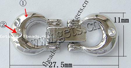 En alliage de zinc montre fermoir de la chaîne, ovale, Placage, avec strass, plus de couleurs à choisir, sans nickel, 27.5x11x4mm, Trou:Environ 1mm, Vendu par PC