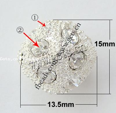 Strass Zinklegierung Perlen, mit Zinklegierung, rund, plattiert, keine, frei von Nickel, 15x13.5mm, Bohrung:ca. 4mm, verkauft von PC