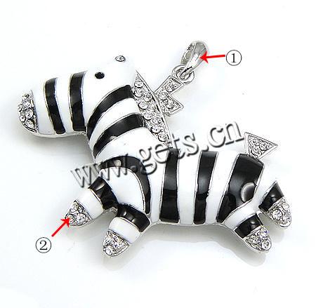 Zinc Alloy Enamel Pendants, Zebra, plated, with rhinestone, more colors for choice, nickel free, 65x49x10mm, Hole:Approx 4.5mm, Sold By PC