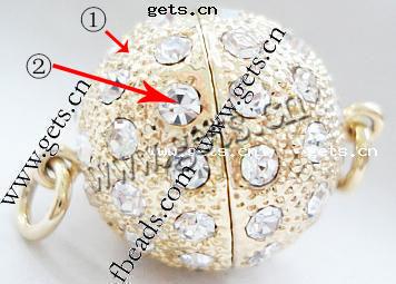 Zinc Alloy Screw Clasp, Round, with rhinestone & single-strand, more colors for choice, Sold By PC