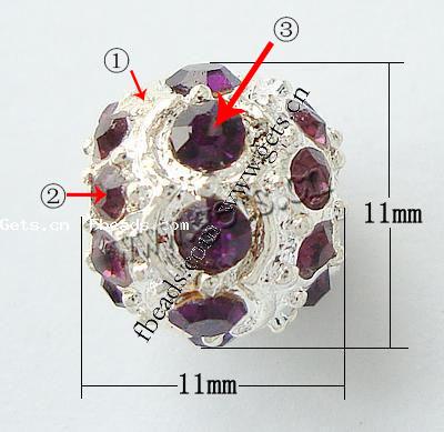 Strass Zinklegierung Perlen, mit Zinklegierung, rund, plattiert, keine, frei von Nickel, 11mm, Bohrung:ca. 3mm, verkauft von PC