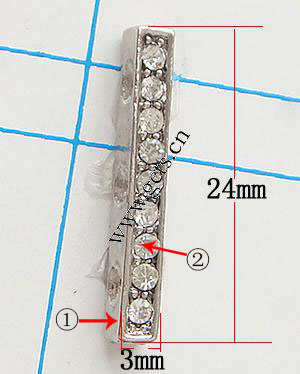 Rectángulo Rhinestone Spacer, diamantes de imitación, con aleación de zinc, chapado, 3-aro & con diamantes de imitación de Mideast, más colores para la opción, libre de plomo & níquel, 24x3x4mm, Vendido por UD