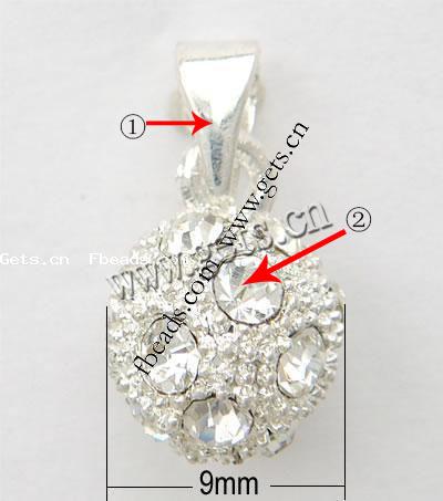 Colgantes de diamantes de imitación de la aleación de zinc, Esférico, chapado, con diamantes de imitación, más colores para la opción, libre de níquel, plomo & cadmio, 9mm, Vendido por UD
