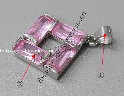 Cubic Zirconia Brass Pendants, Rhombus, plated, with cubic zirconia & faceted, more colors for choice, 24x24x5mm, Hole:Approx 3-5mm, Sold By PC