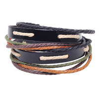 Cowhide Bracelets, with Waxed Cotton Cord, iron snap clasp, antique bronze color plated, multi-strand, 410mm Approx 7.5 Inch 