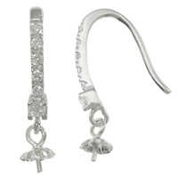 Sterling Silver Hook Earwire, 925 Sterling Silver, plated, with cubic zirconia 0.8mm, 0.5mm 