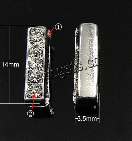 Zinc Alloy Letter Slide Charm, Letter I, plated, with Mideast rhinestone, more colors for choice, 14x3.5x4.5mm, Hole:Approx 11x2.3mm, Sold By PC