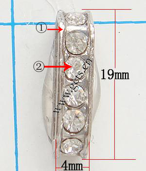 Bridge Rhinestone Spacer, with Zinc Alloy, plated, plating thickness more than 3μm & with Mideast rhinestone & 2-strand, more colors for choice, nickel free, 19x4x5mm, Sold By PC