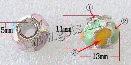 Enamel Zinc Alloy European Beads, Rondelle, plated, large hole, more colors for choice, cadmium free, 13x11mm, Hole:Approx 5mm, Sold By PC