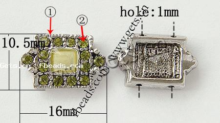 Barra separadora de diamantes de imitación, con aleación de zinc, Rectángular, chapado, 2-sarta, más colores para la opción, libre de níquel, 10.5x16x3.5mm, agujero:aproximado 1mm, Vendido por UD