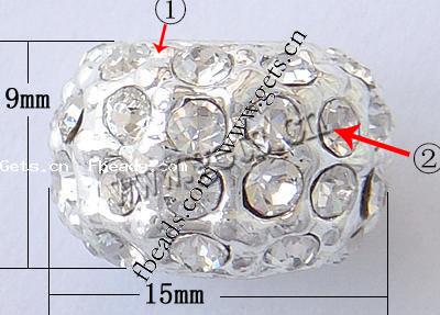 Strass Zink Legierung Europa Perlen, Zinklegierung, Rondell, plattiert, ohne troll & mit Strass, keine, frei von Nickel, Blei & Kadmium, 15x9mm, Bohrung:ca. 6.5mm, verkauft von PC