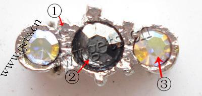 Barra separadora de diamantes de imitación, con aleación de zinc, chapado, más colores para la opción, libre de níquel, 4x11mm, Vendido por UD