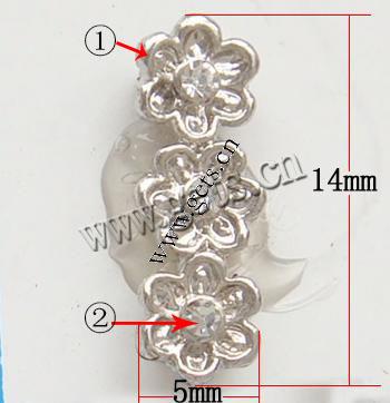 Rhinestone Spacer Bar, with Zinc Alloy, Flower, plated, plating thickness more than 3μm & 3-strand & with Mideast rhinestone, more colors for choice, lead & nickel free, Sold By PC