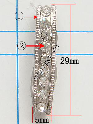 Bridge Rhinestone Spacer, with Zinc Alloy, plated, plating thickness more than 3μm & 6-strand & with Mideast rhinestone, more colors for choice, nickel free, 29x5x5mm, Hole:Approx 2.5mm, Sold By PC
